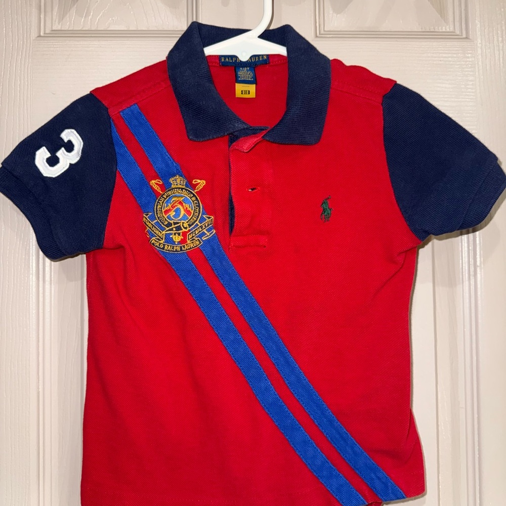 Polo Ralph Lauren Equestrian Crest Polo – Boys 18M Red Blue Rugby Style #3